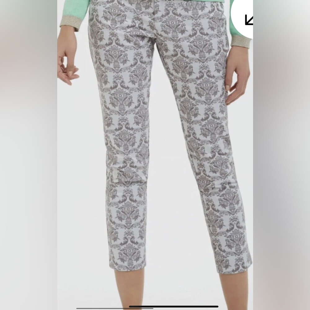 Anthro Silver/ Gray  Cartonnier Charlie  French Brocade Ankle Pant .